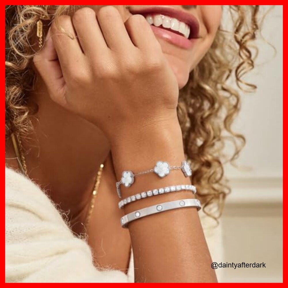 Stackable Floral Silver Bracelets Set - 3pcs Silv… - image 3